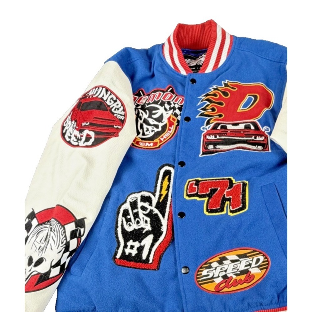 Dodge x Reason Limited Edition Varsity Jacket Mens Large Blue Patches Demon SRT